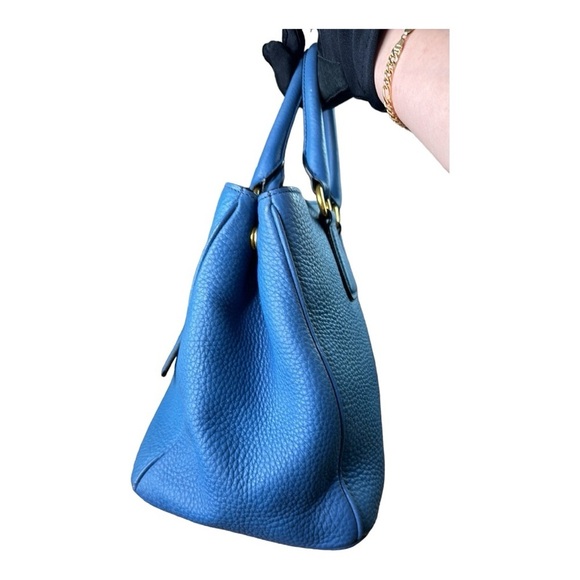 Prada Blue Pebbled Leather Vitello Daino Tote NO Shoulder Strap - Picture 4 of 5